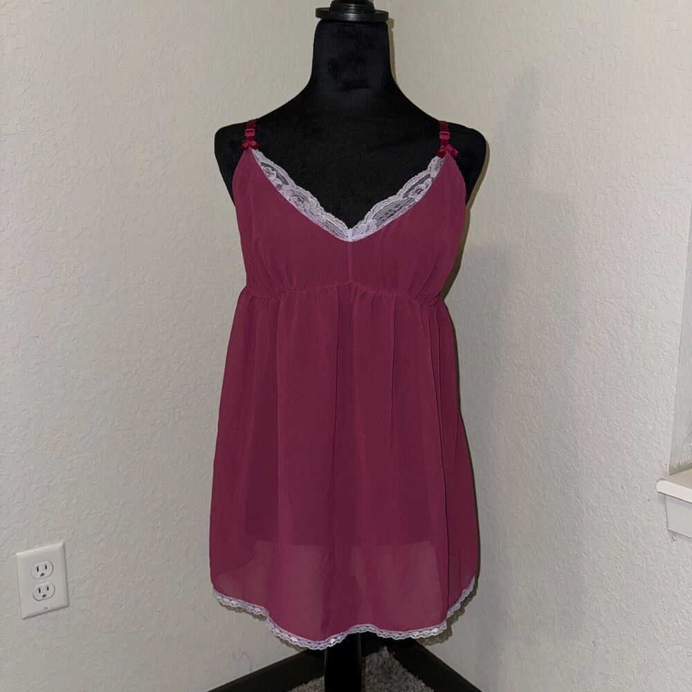Simple Pleasures Tank Top Women's XL Pink Lined Classic V-Neck Lace Trim Sleep